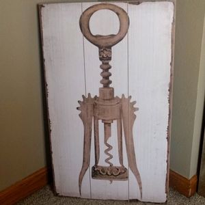 NWT Wood wall art of a vintage corkscrew
